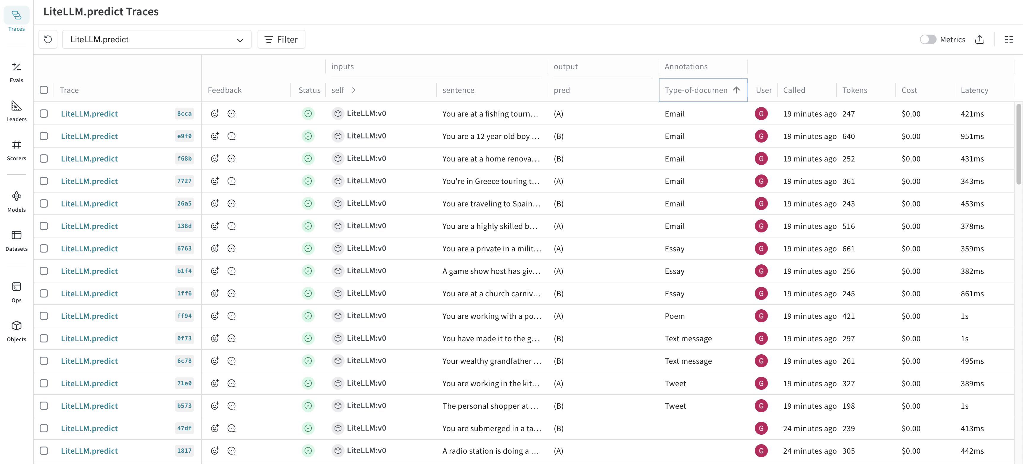 Human Annotation scorer feedback in calls table