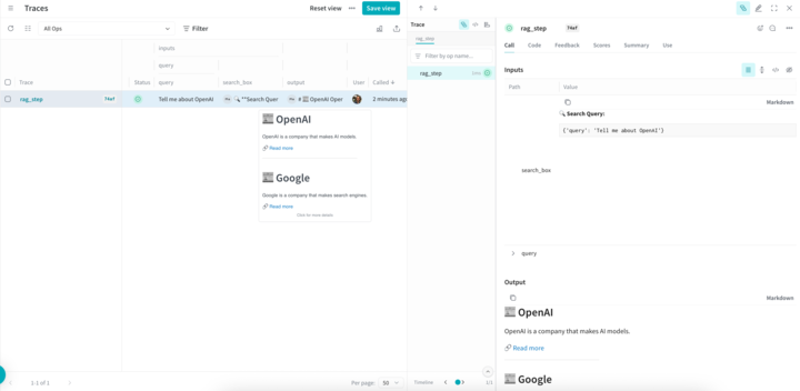 A call rendered in the Weave UI using the code sample.