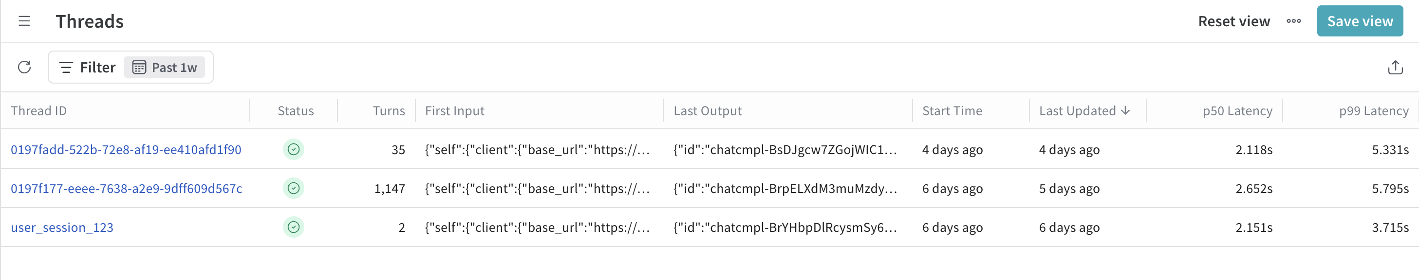 The Threads list view